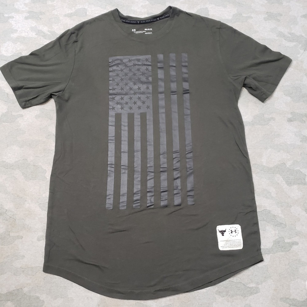 Under Armour Project Rock Shirt Mens Medium Green Loose Graphic Short Sleeve